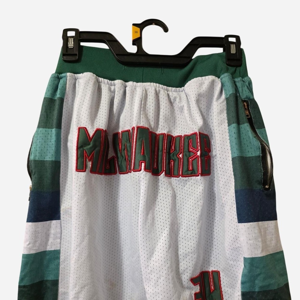 Milwaukee Bucks NBA White Green Striped Basketball Shorts